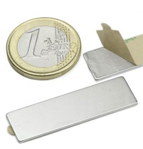 Neodymium Block Magnets With Adhesive Backing 40x12x1mm